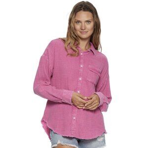KITTENISH X FLAG & ANTHEM Morgan Boyfriend Shirt in Fuchsia Pink Casual Size XL